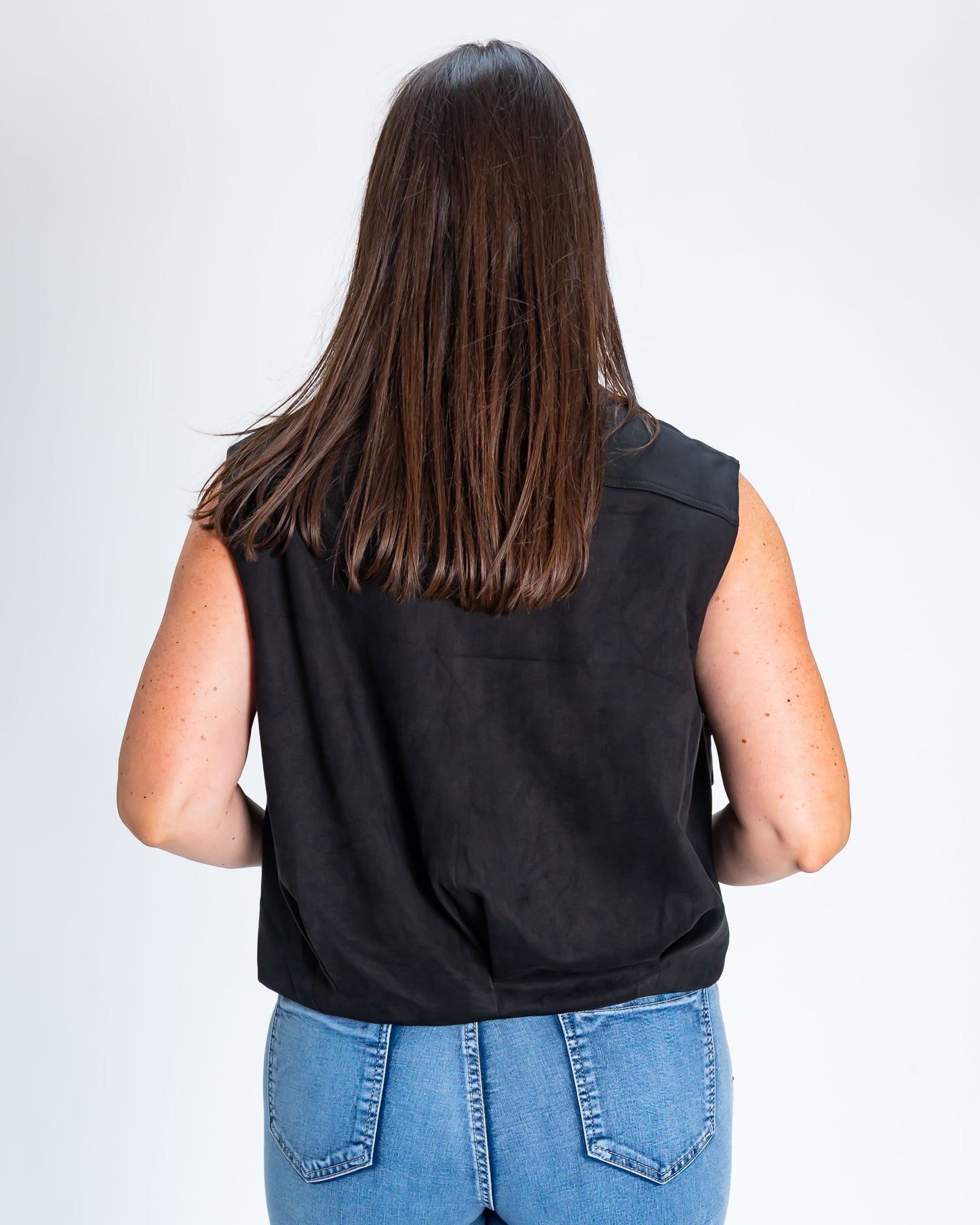 Chaqueta Símil Gamuza Sin Mangas Negro