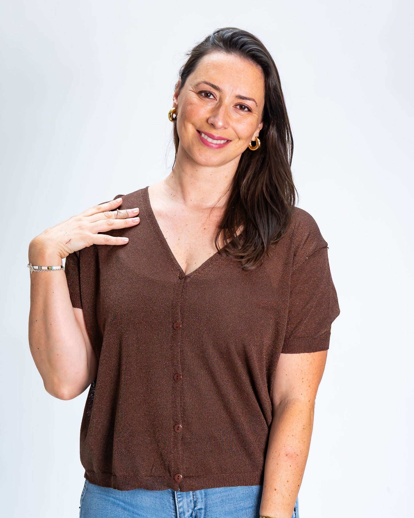 Chaleco Liso Brillitos Café