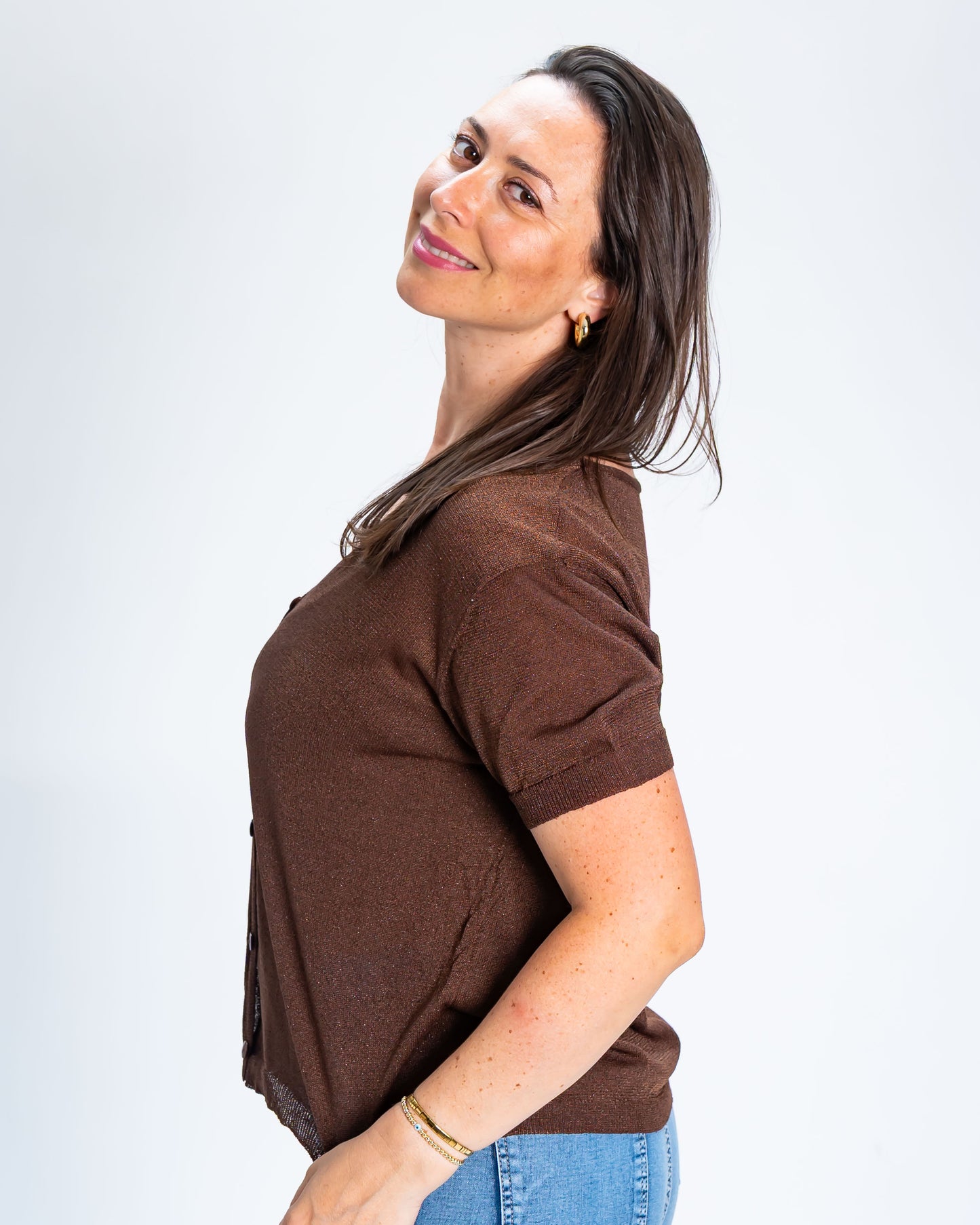 Chaleco Liso Brillitos Café