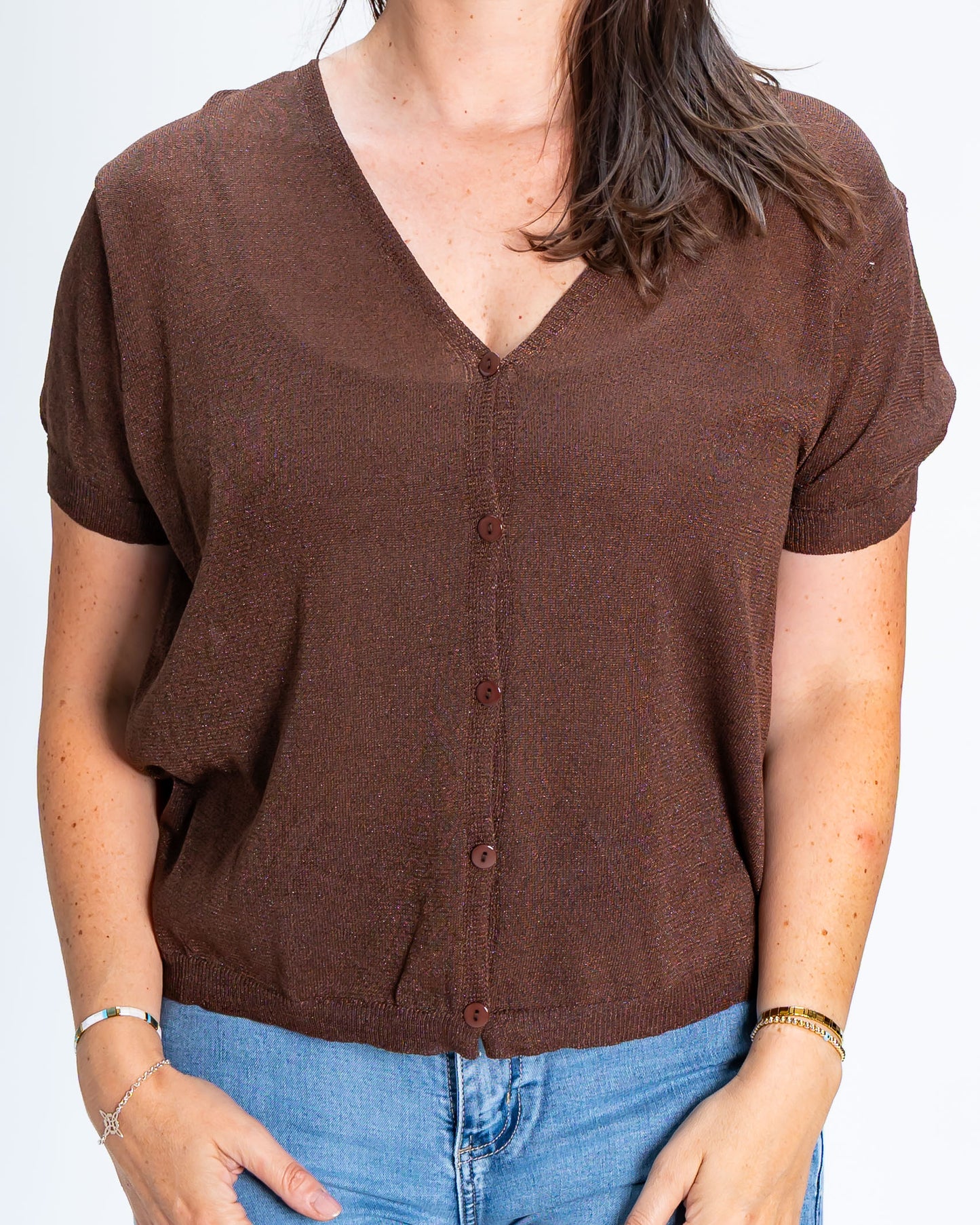 Chaleco Liso Brillitos Café