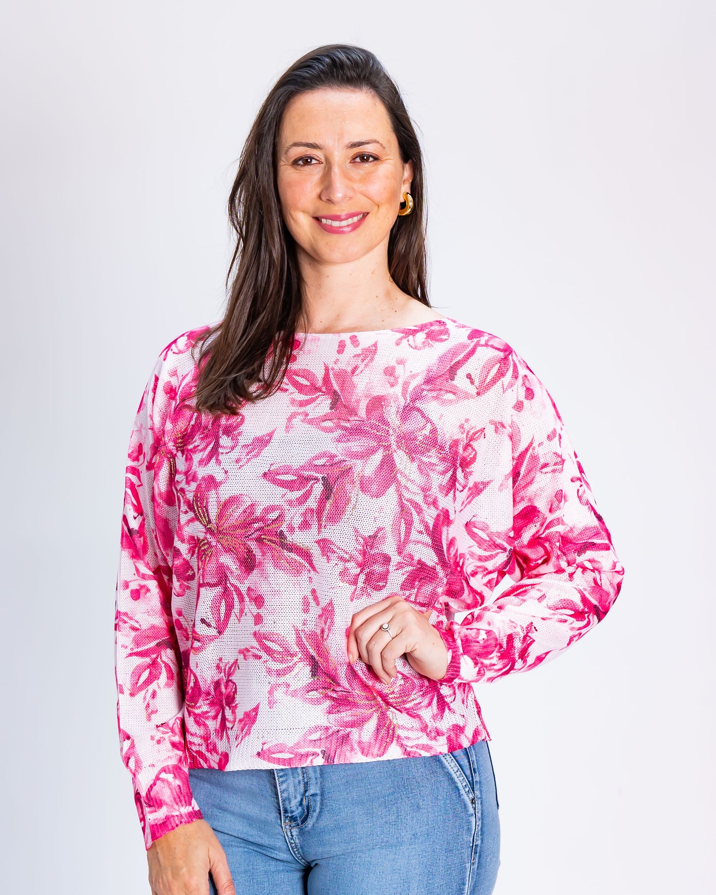 Sweater Hilo Flower Dorado Rosado