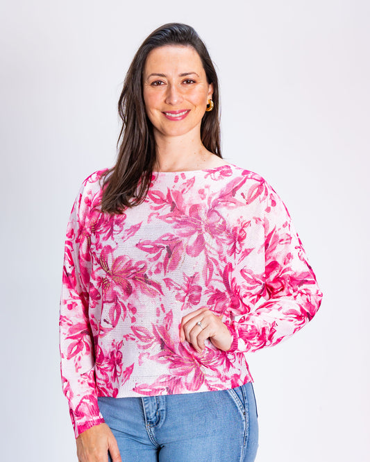 Sweater Hilo Flower Dorado Rosado