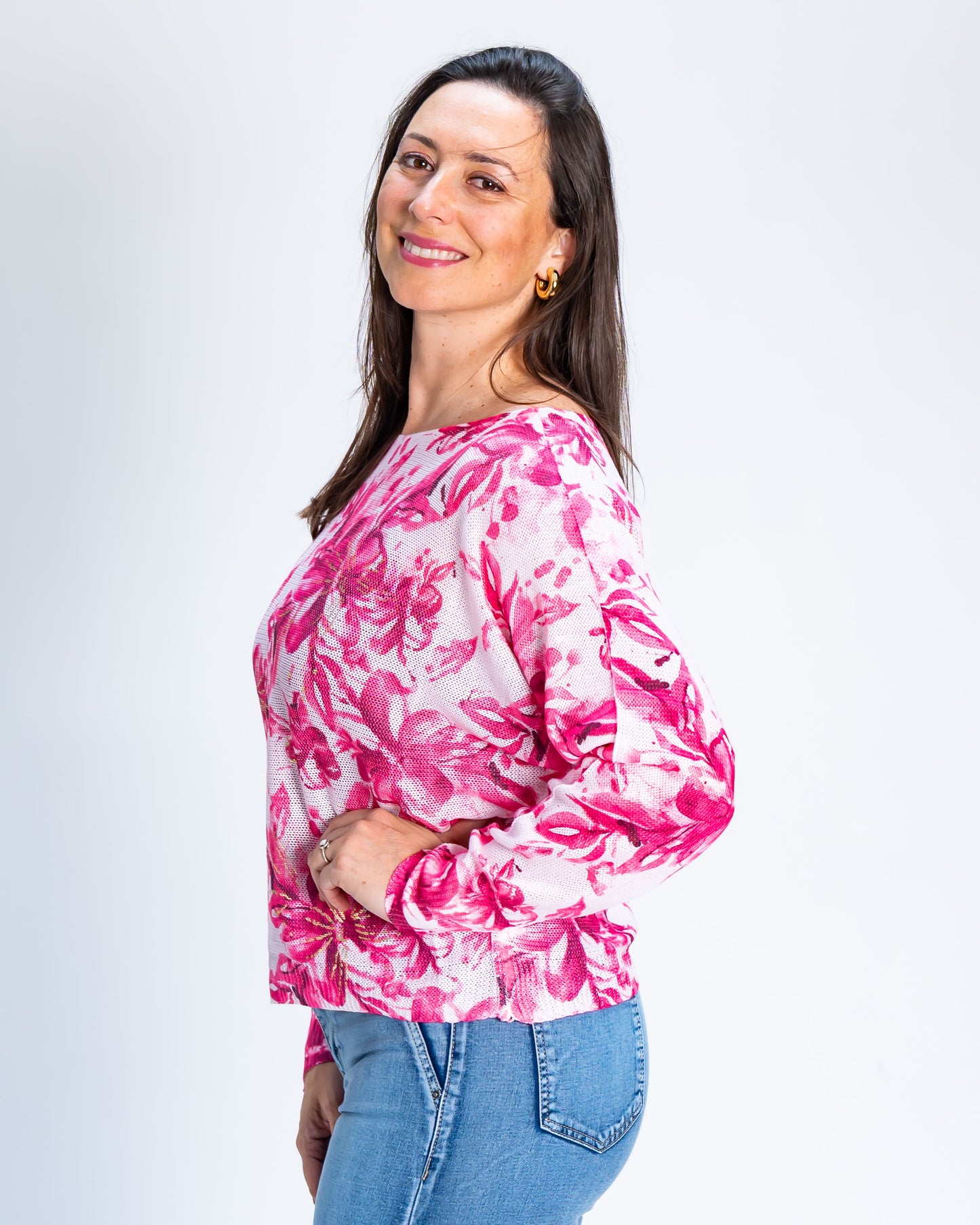 Sweater Hilo Flower Dorado Rosado