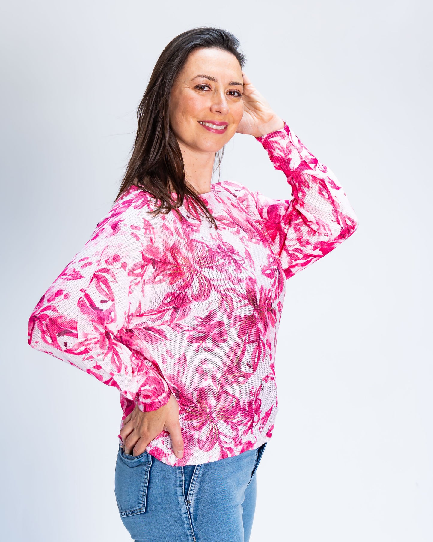 Sweater Hilo Flower Dorado Rosado