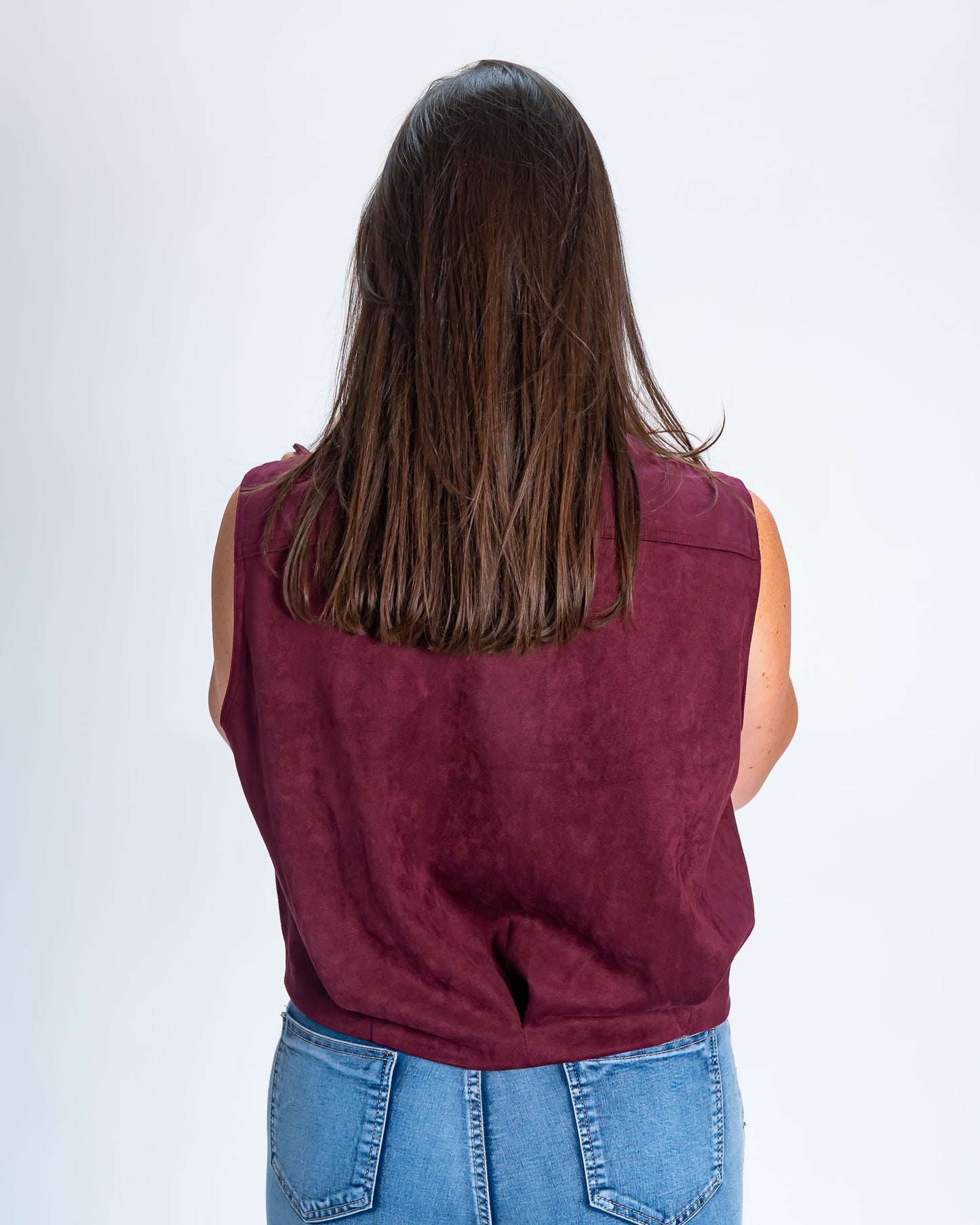 Chaqueta Símil Gamuza Sin Mangas Borgoña