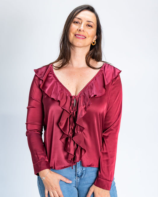 Blusa Satinada Trini Burdeo