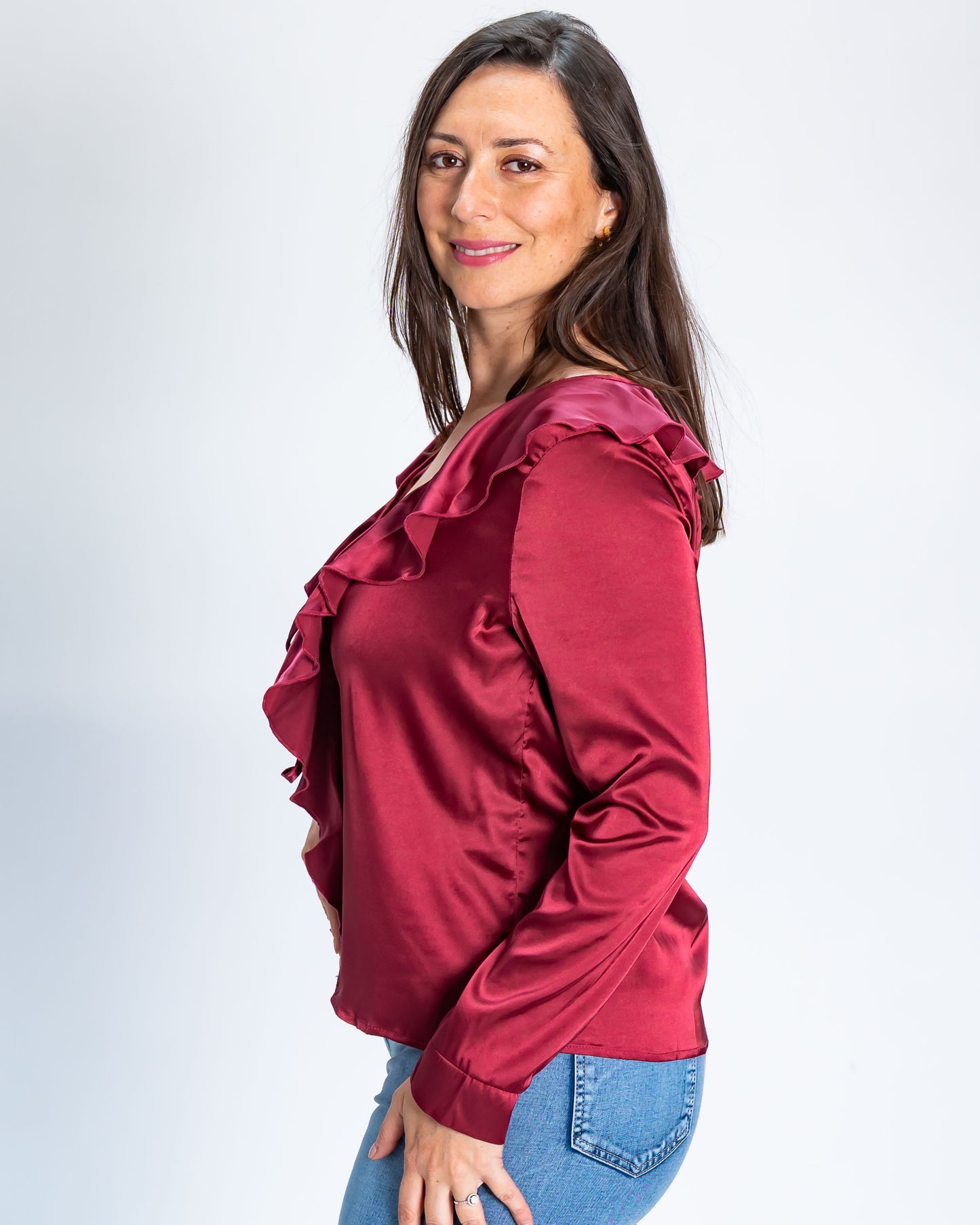 Blusa Satinada Trini Burdeo