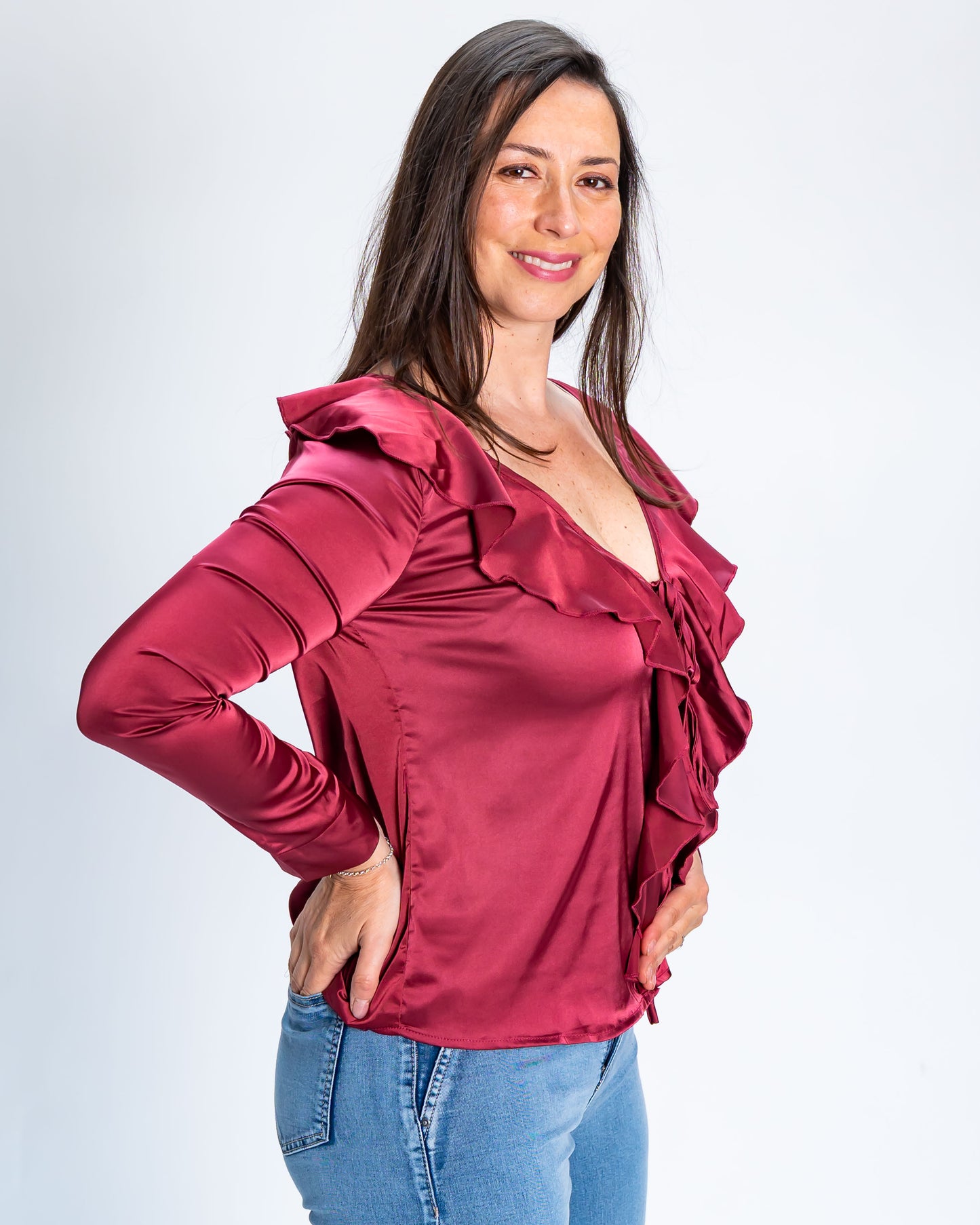 Blusa Satinada Trini Burdeo
