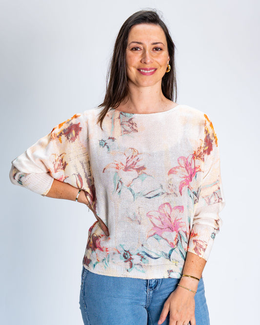 Sweater Lily Flores Crema