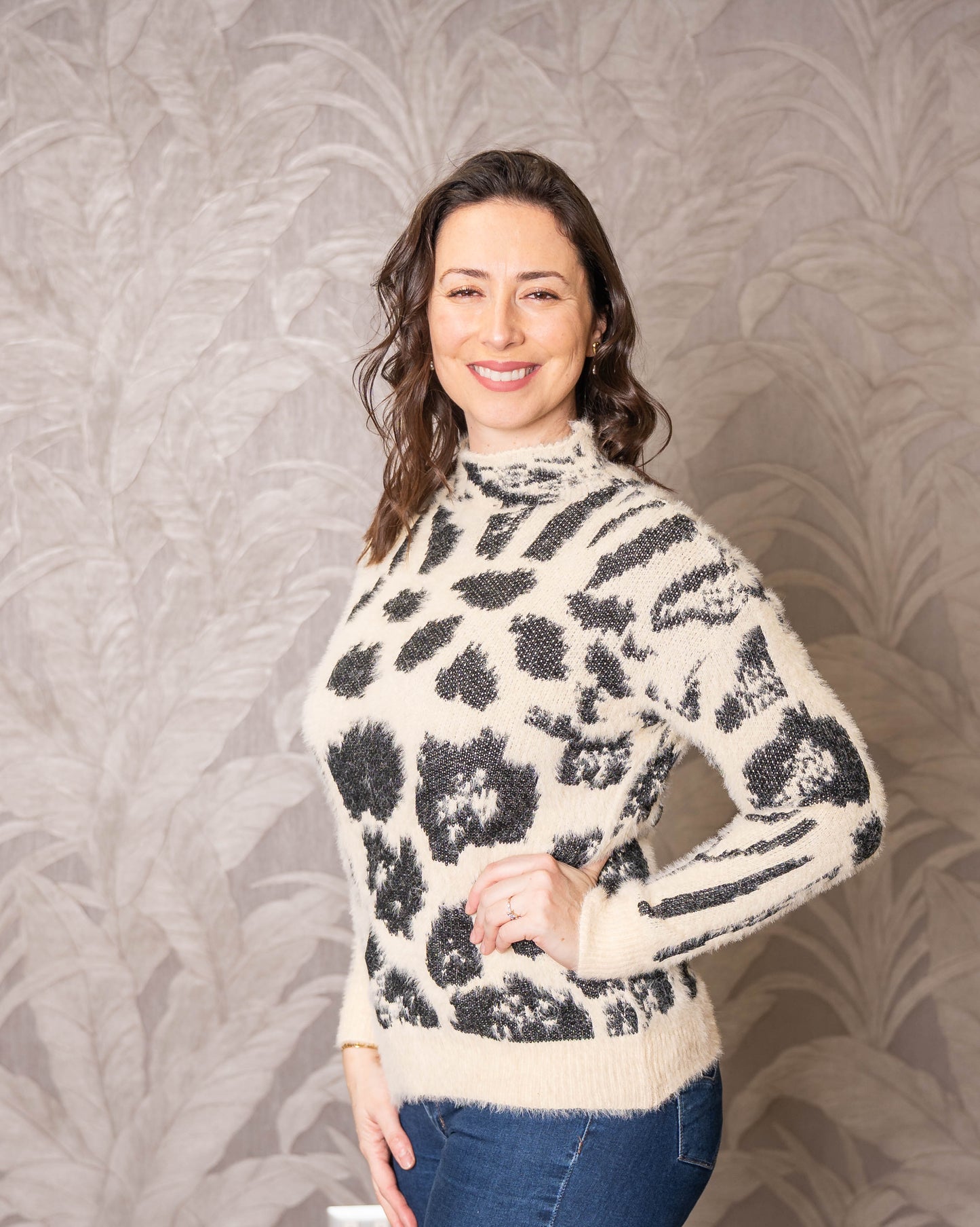 SWEATER PRINT VIOLETA BLANCO