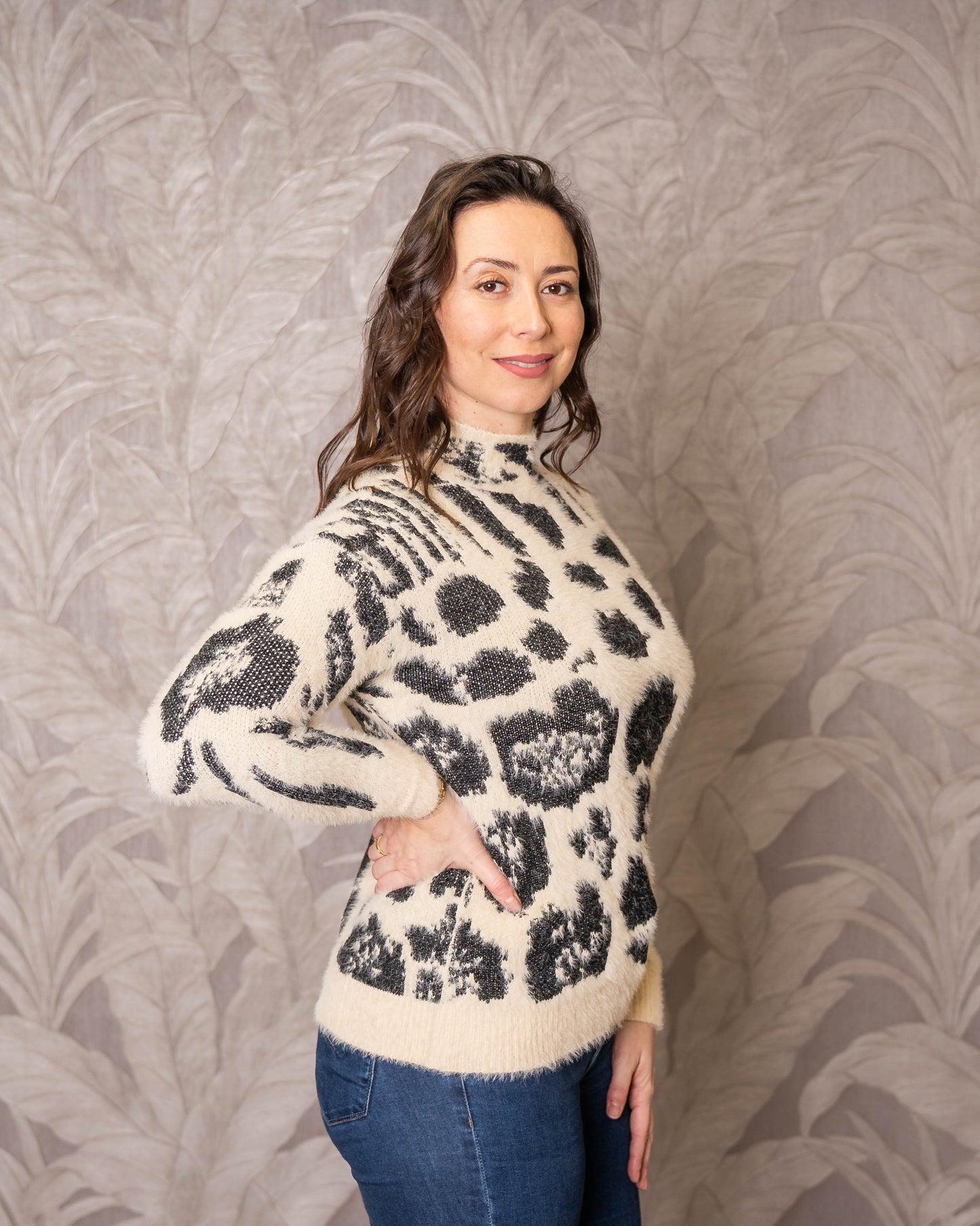 SWEATER PRINT VIOLETA BLANCO