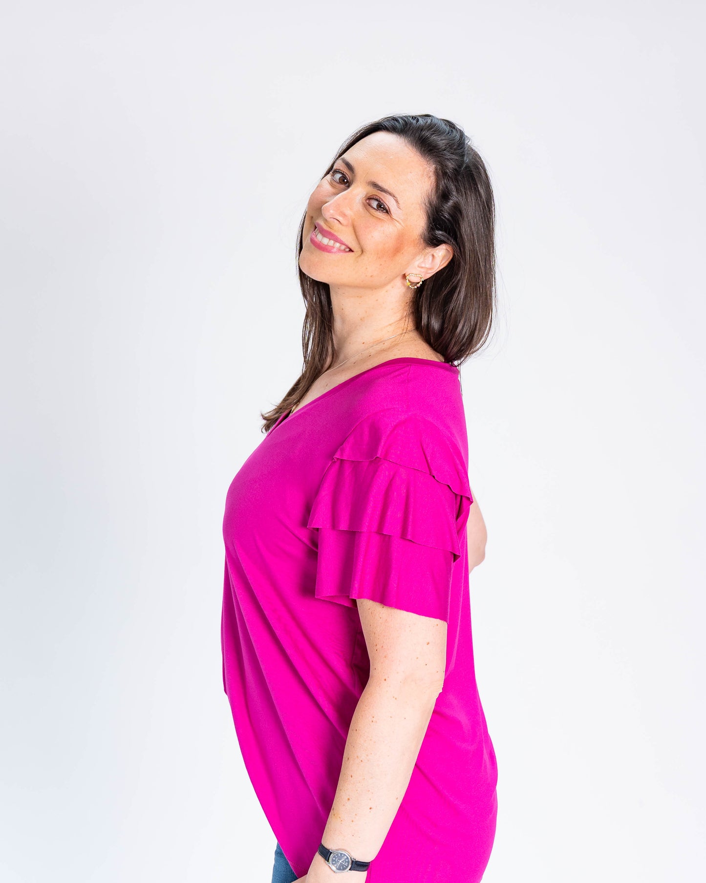 Polera BR Manga Diseño Zoe Magenta