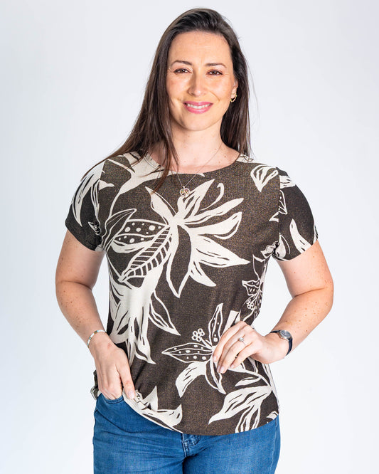 Polera BR Lurex Flores Negro Dorado