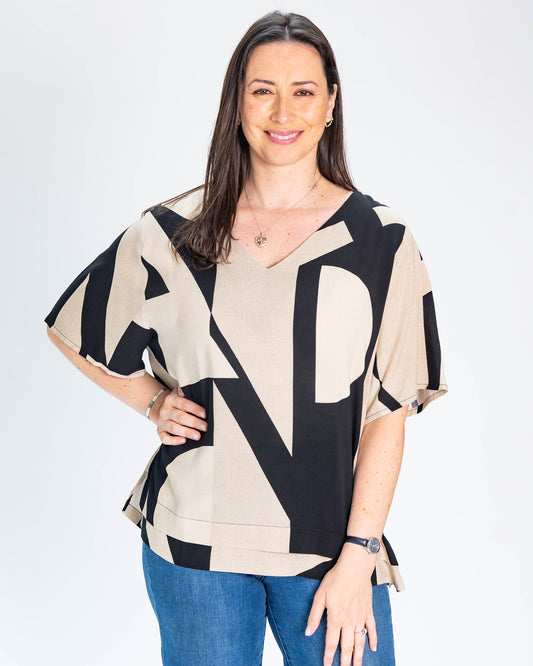 Polera BR Mila Negro y Beige