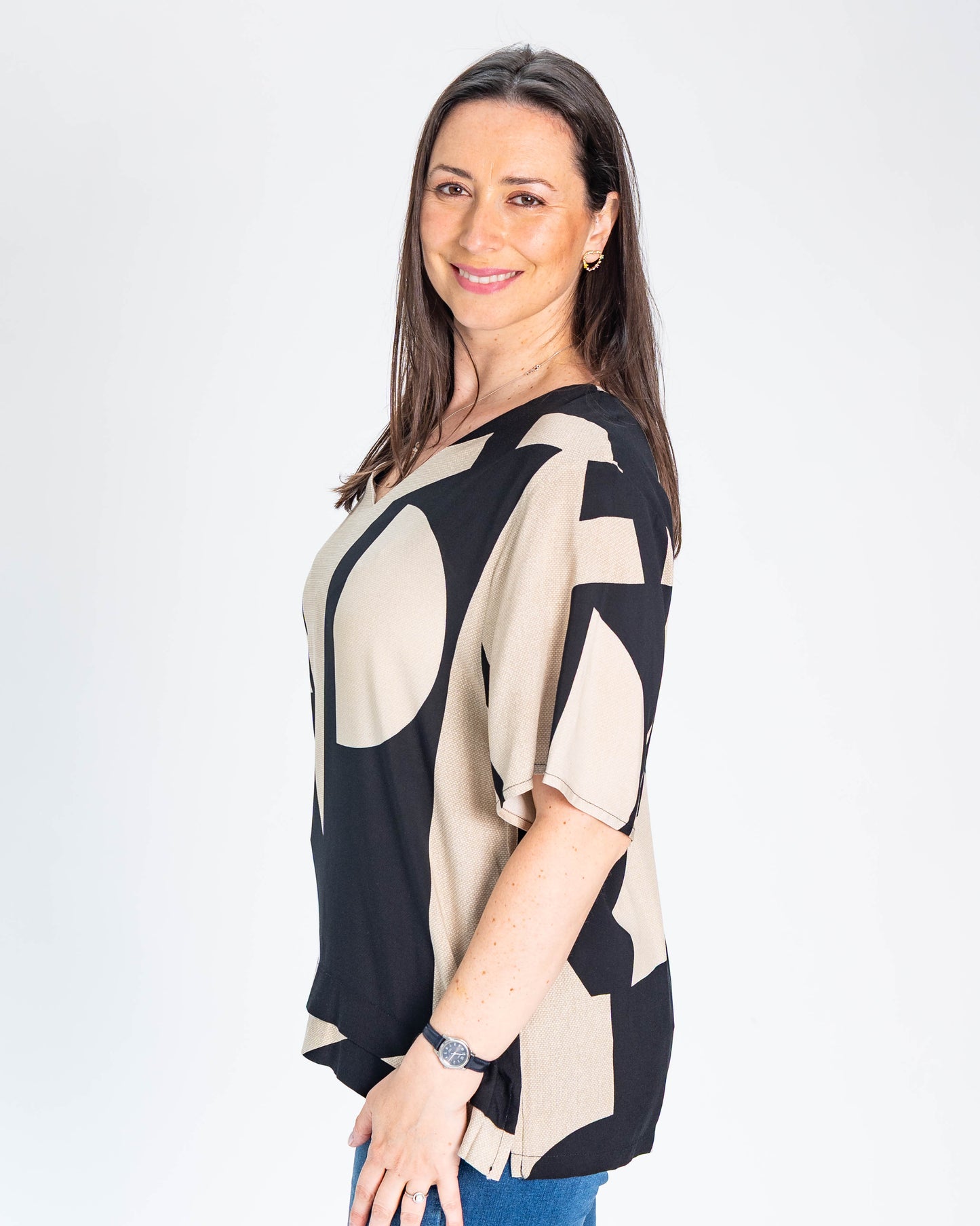 Polera BR Mila Negro y Beige