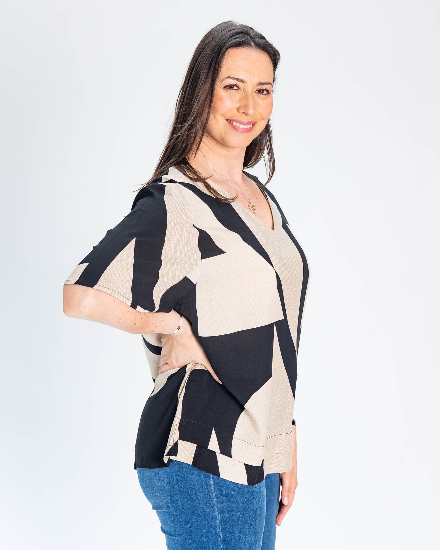 Polera BR Mila Negro y Beige