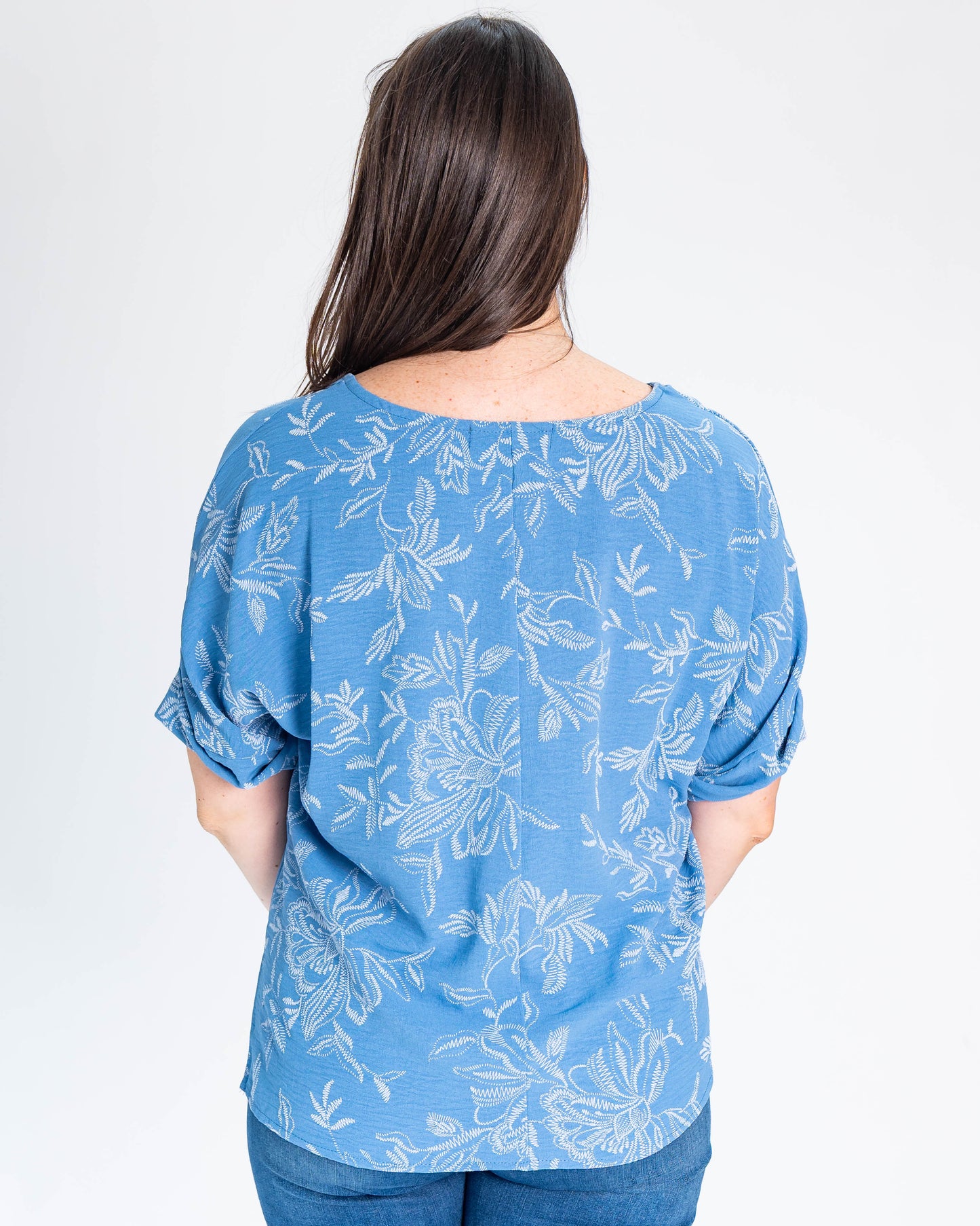 Blusa Iris Flores Celeste