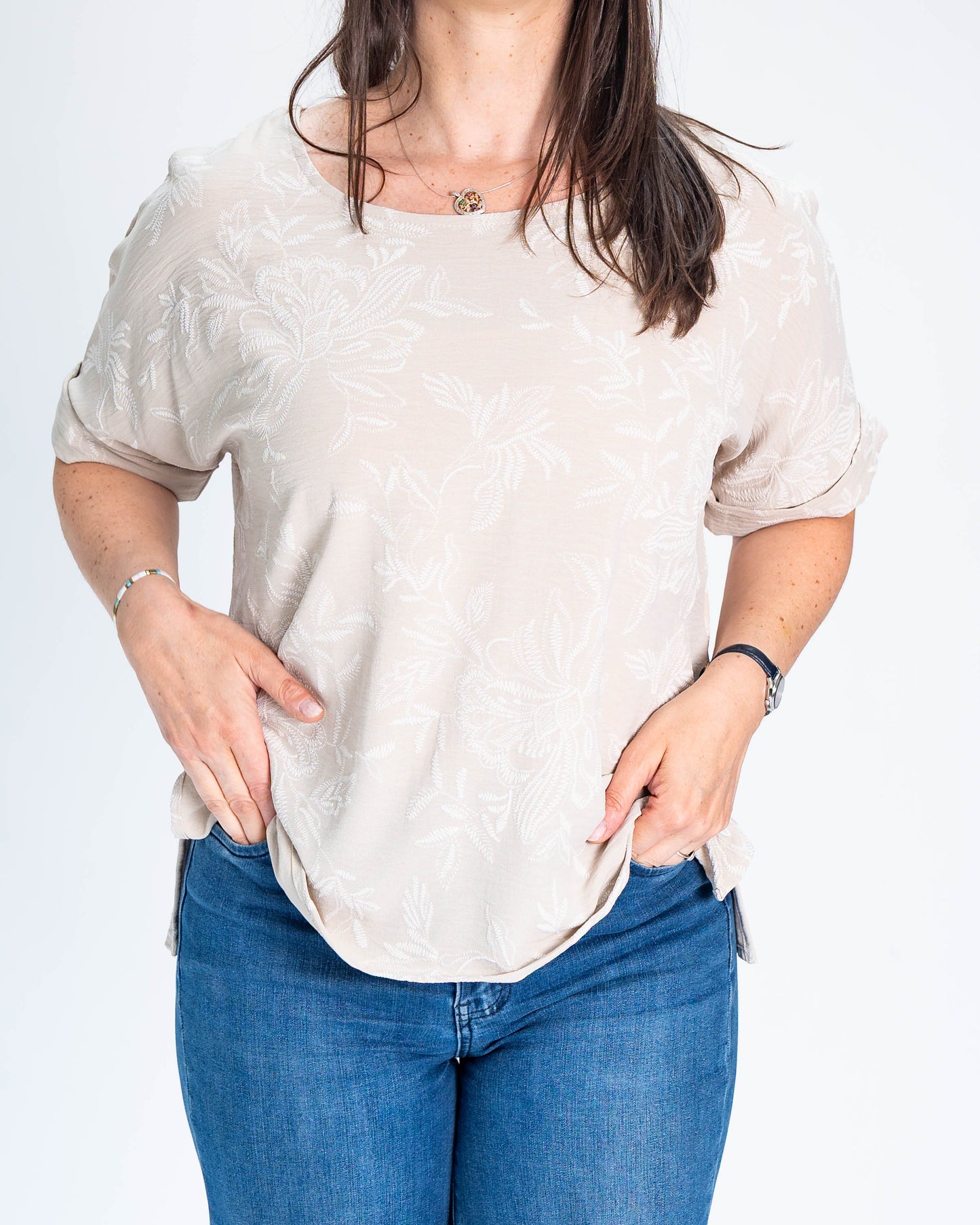 Blusa Iris Flores Beige