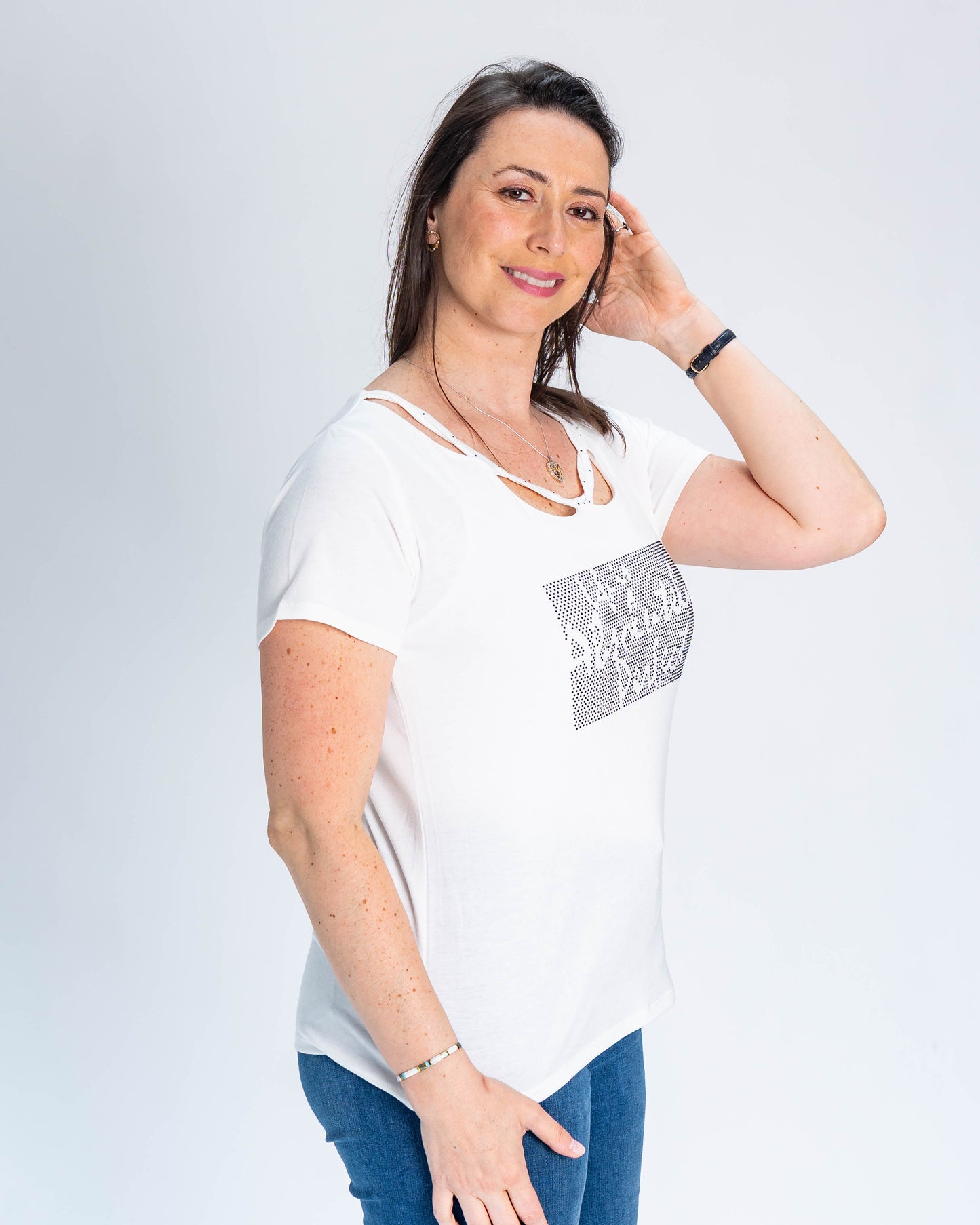 Polera Nancy Brillos Blanco