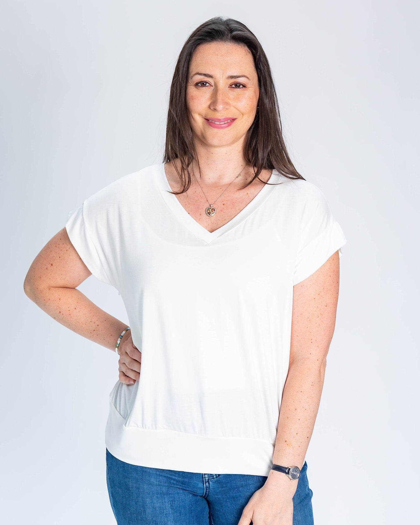 Polera BR Cuello V Cecilia Blanco