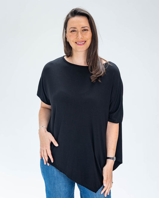 Polera BR Cuello Redondo Asimétrica Negro