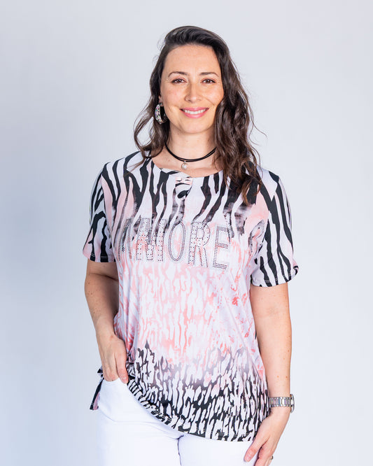 Polera Amore Cebra Rosado
