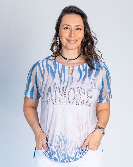 Polera Amore Cebra Celeste