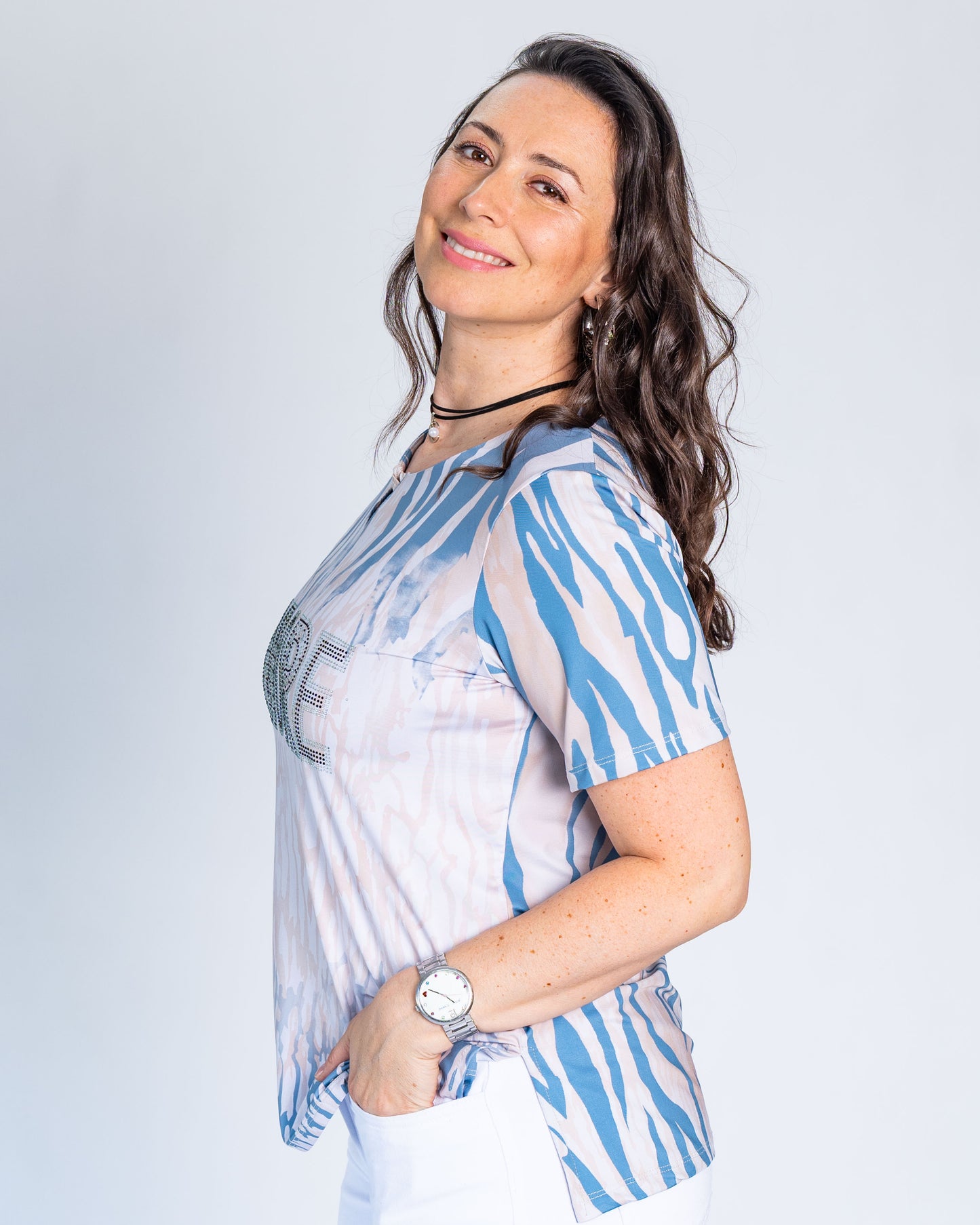 Polera Amore Cebra Celeste