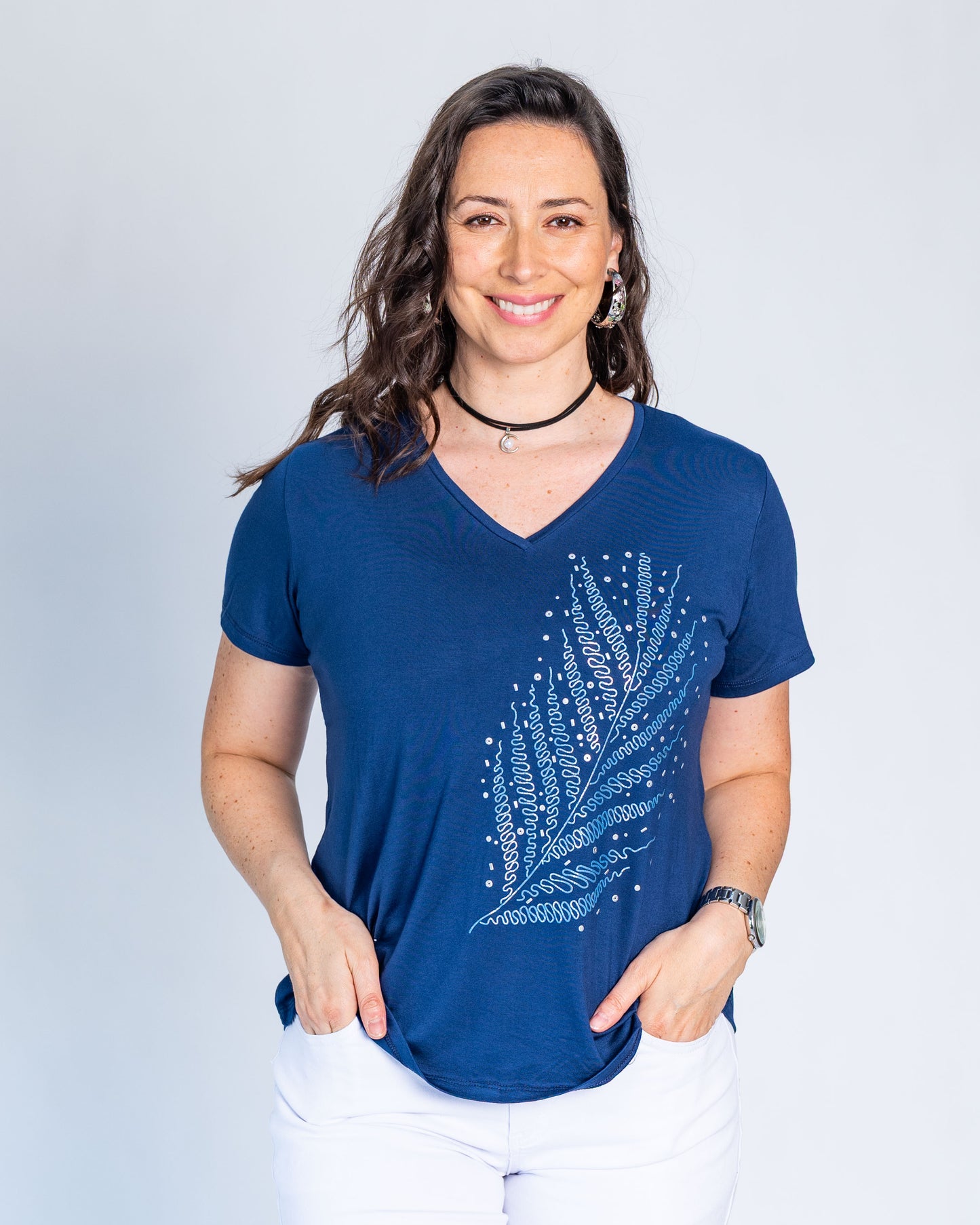 Polera Zaria Hoja Plateada Azul