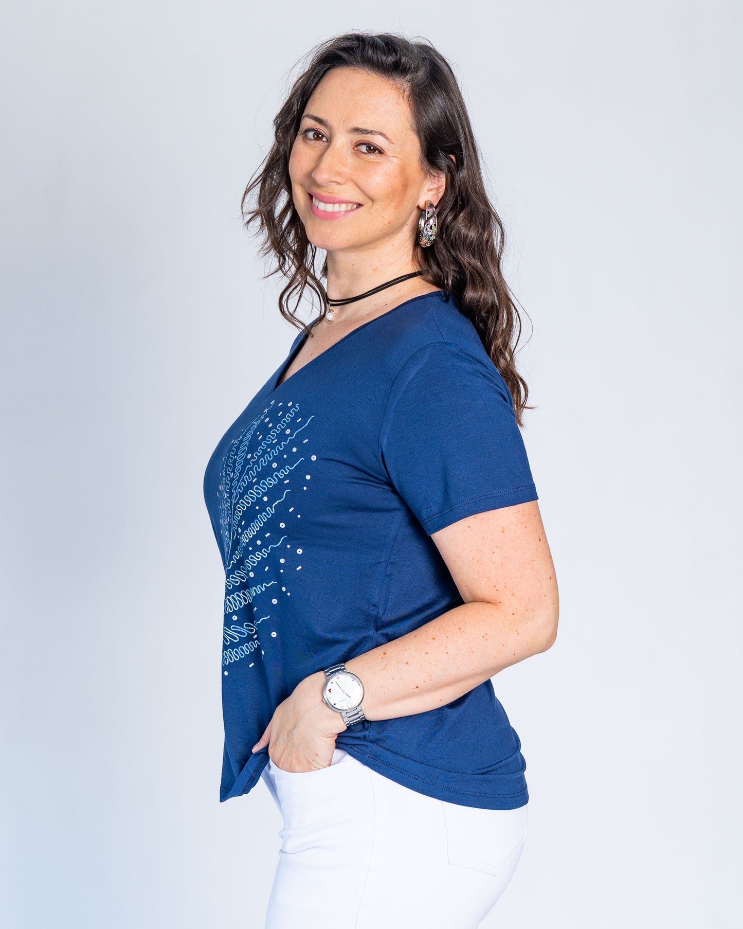 Polera Zaria Hoja Plateada Azul