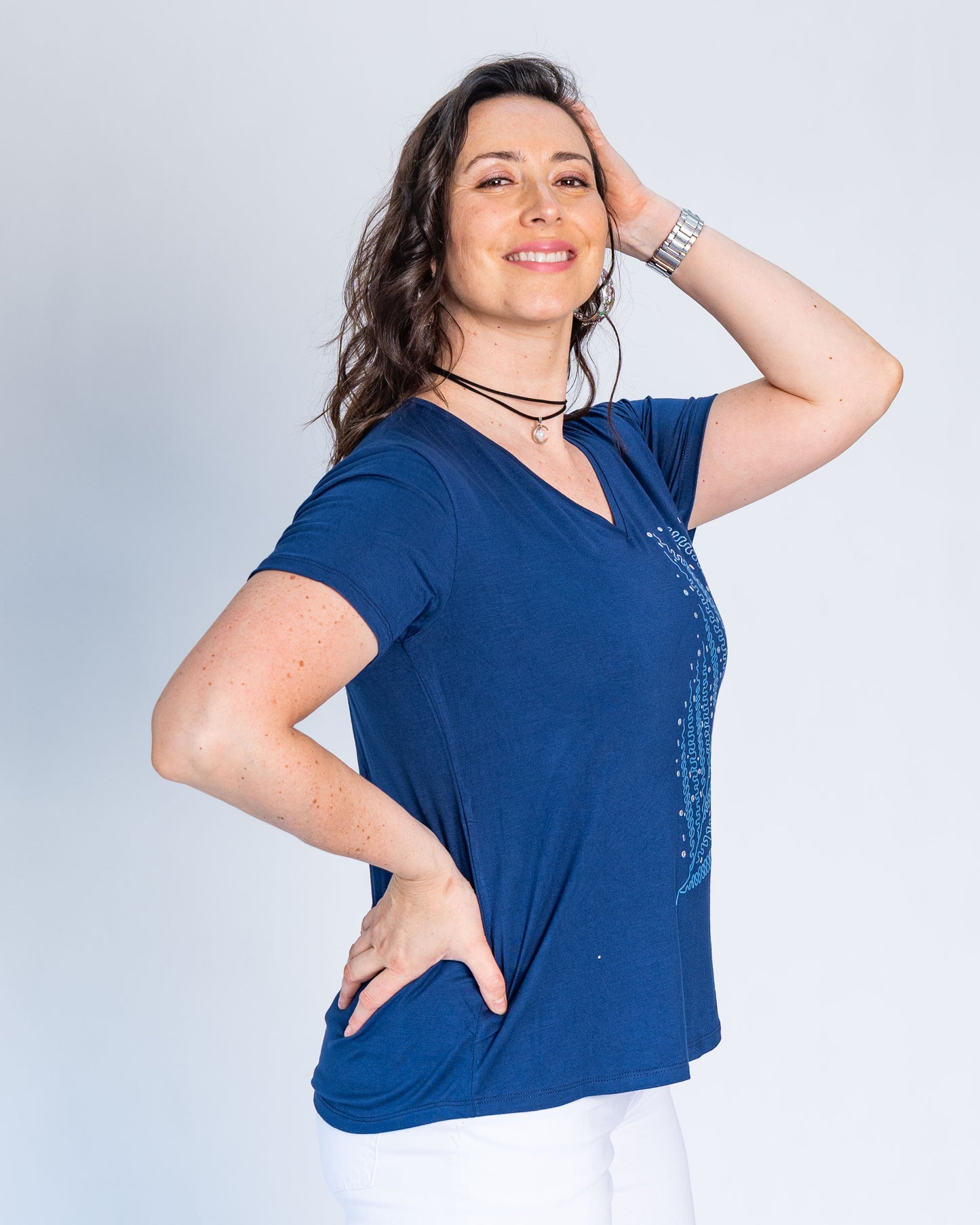 Polera Zaria Hoja Plateada Azul