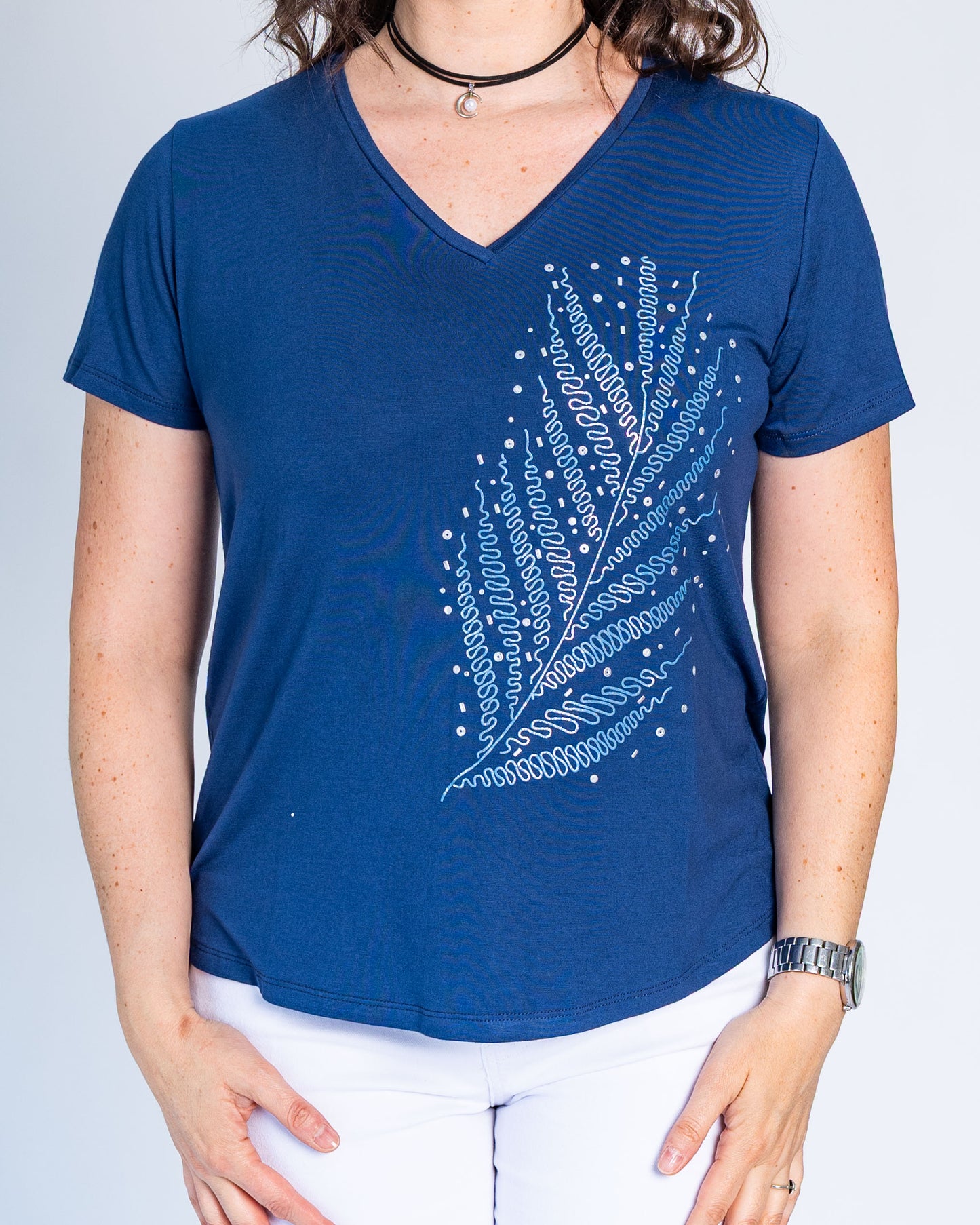 Polera Zaria Hoja Plateada Azul