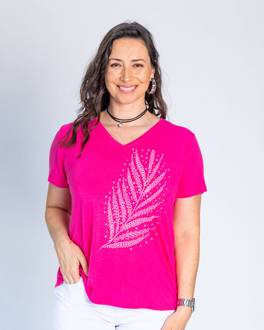 Polera Zaria Hoja Plateada Fucsia