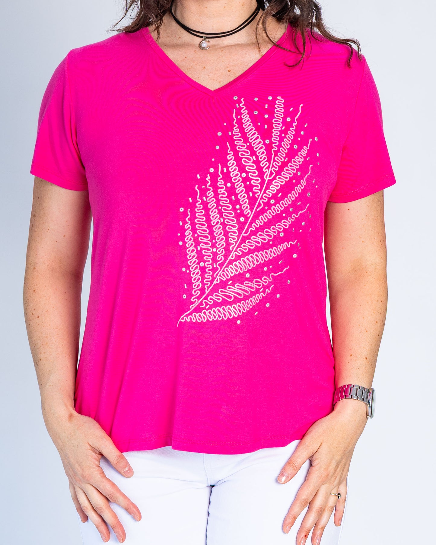 Polera Zaria Hoja Plateada Fucsia