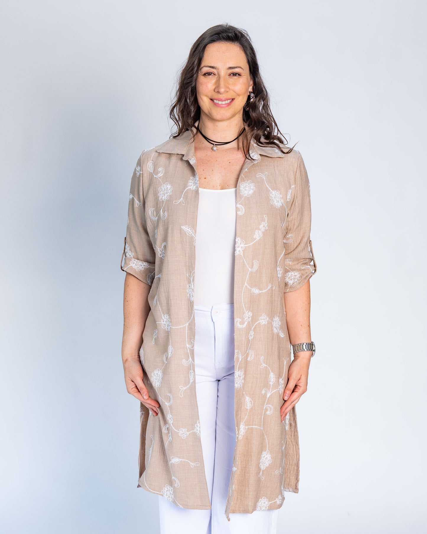 Blusón Mariana Flores Beige