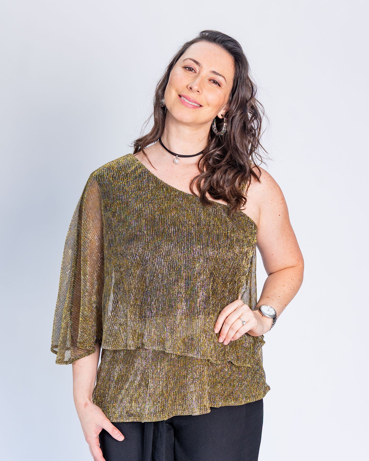 Top Fiesta Sin Hombro Dorado