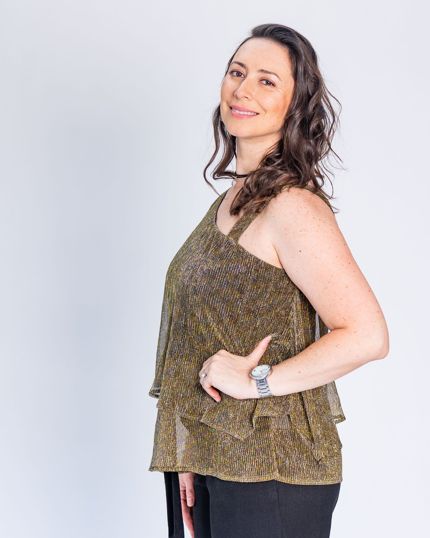 Top Fiesta Sin Hombro Dorado