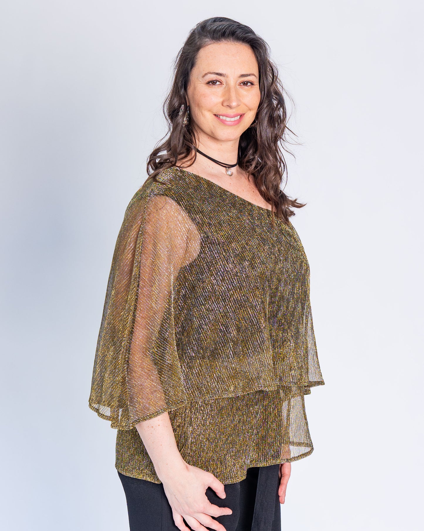 Top Fiesta Sin Hombro Dorado