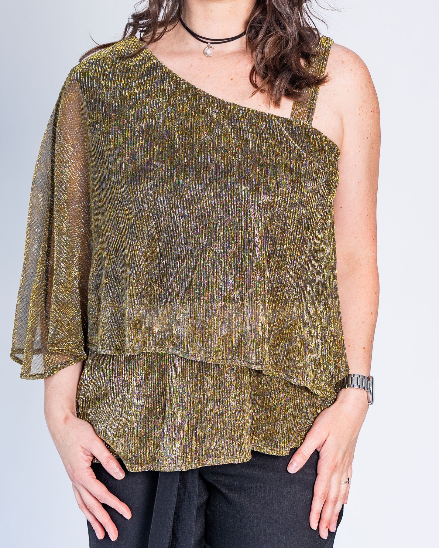 Top Fiesta Sin Hombro Dorado