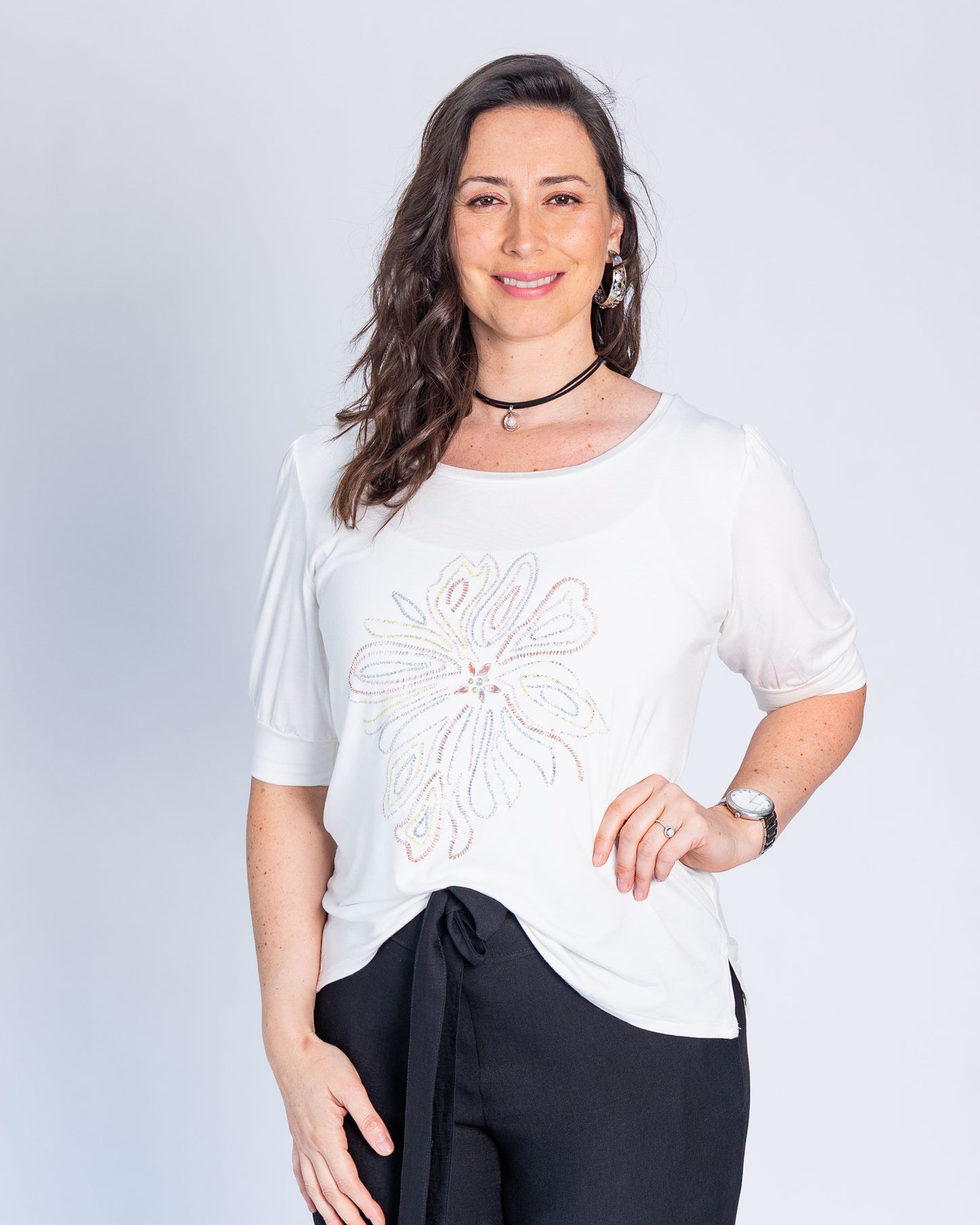 Polera Ada Flor Blanco