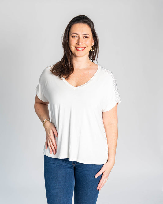 POLERA BRASILEÑA CON BRILLOS BLANCA