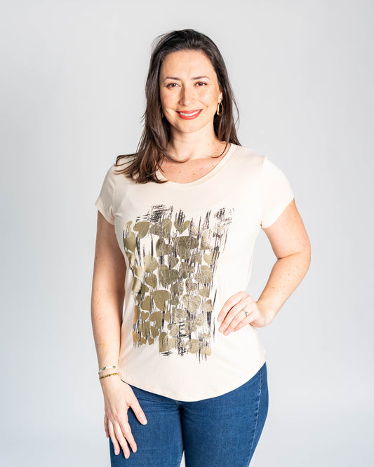 POLERA CORAZONES DORADOS BEIGE