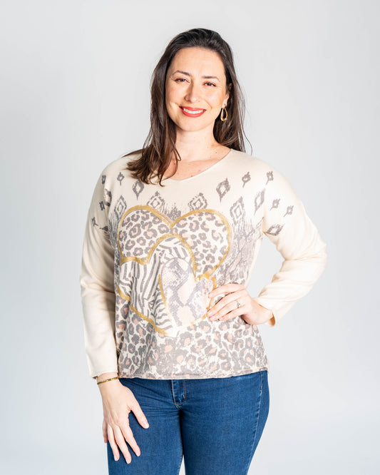 SWEATER BRENDITA CORAZONES BEIGE