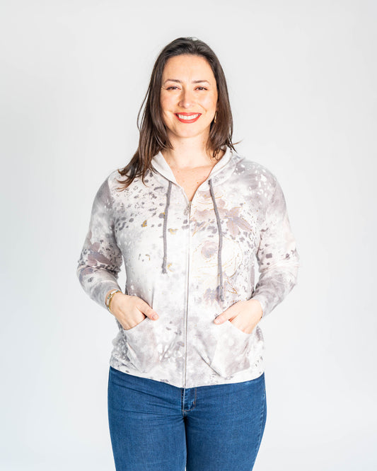 SWEATER CON CIERRE ROSAS BEIGE