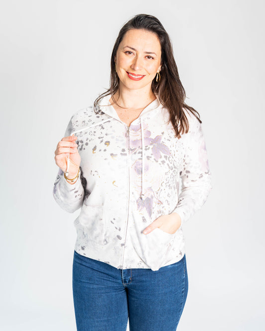 SWEATER CON CIERRE ROSAS ROSADO