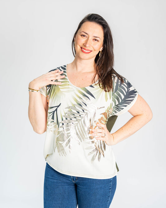 POLERA HOJAS PLATEADA-DORADA VERDE