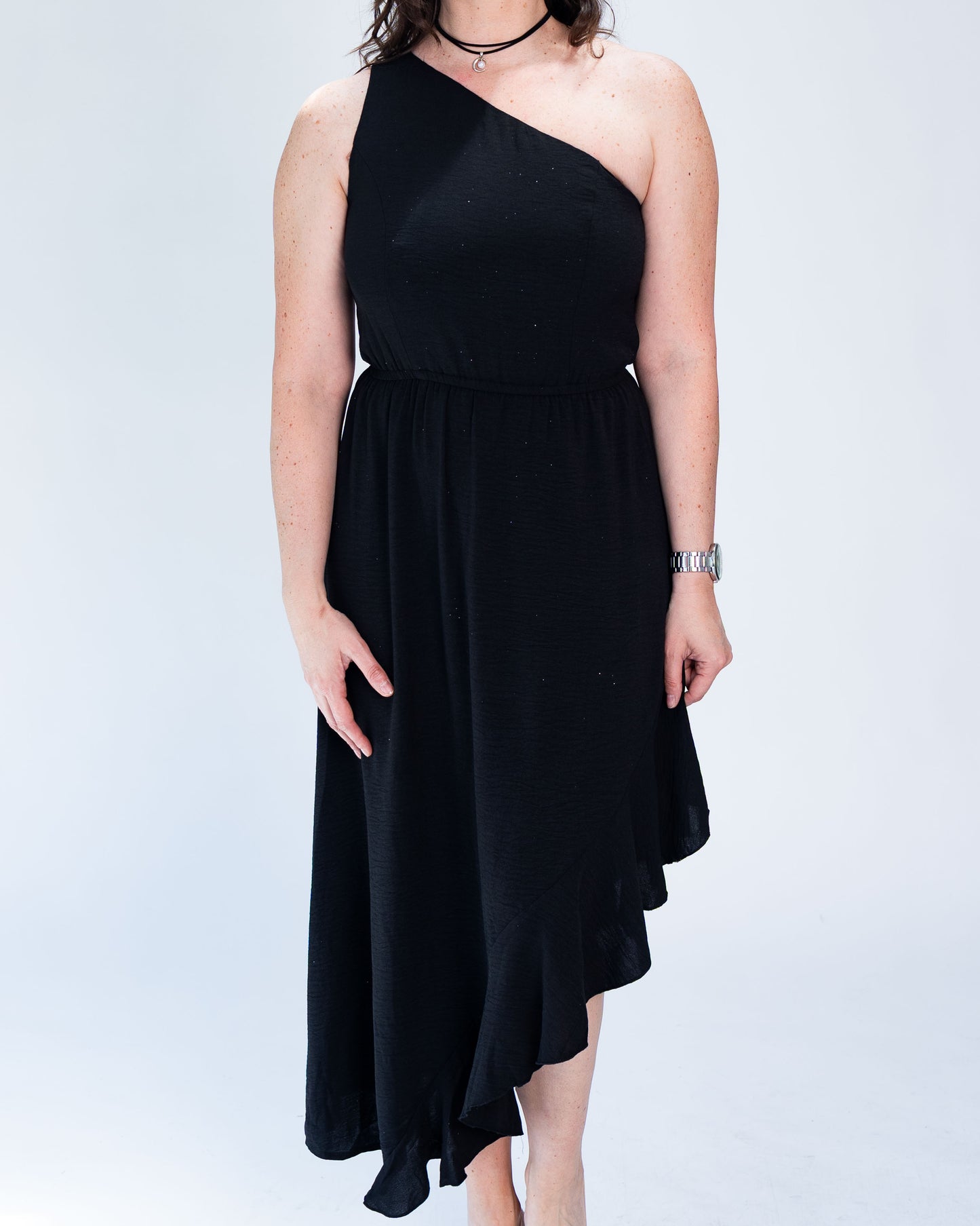 Vestido Un Hombro Negro