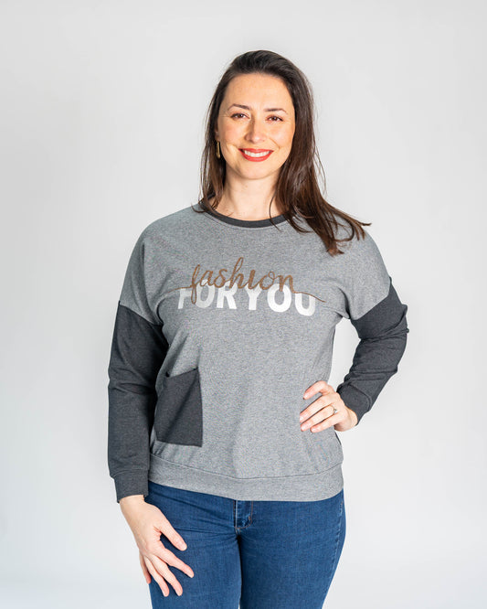 POLERON FASHION BICOLOR GRIS