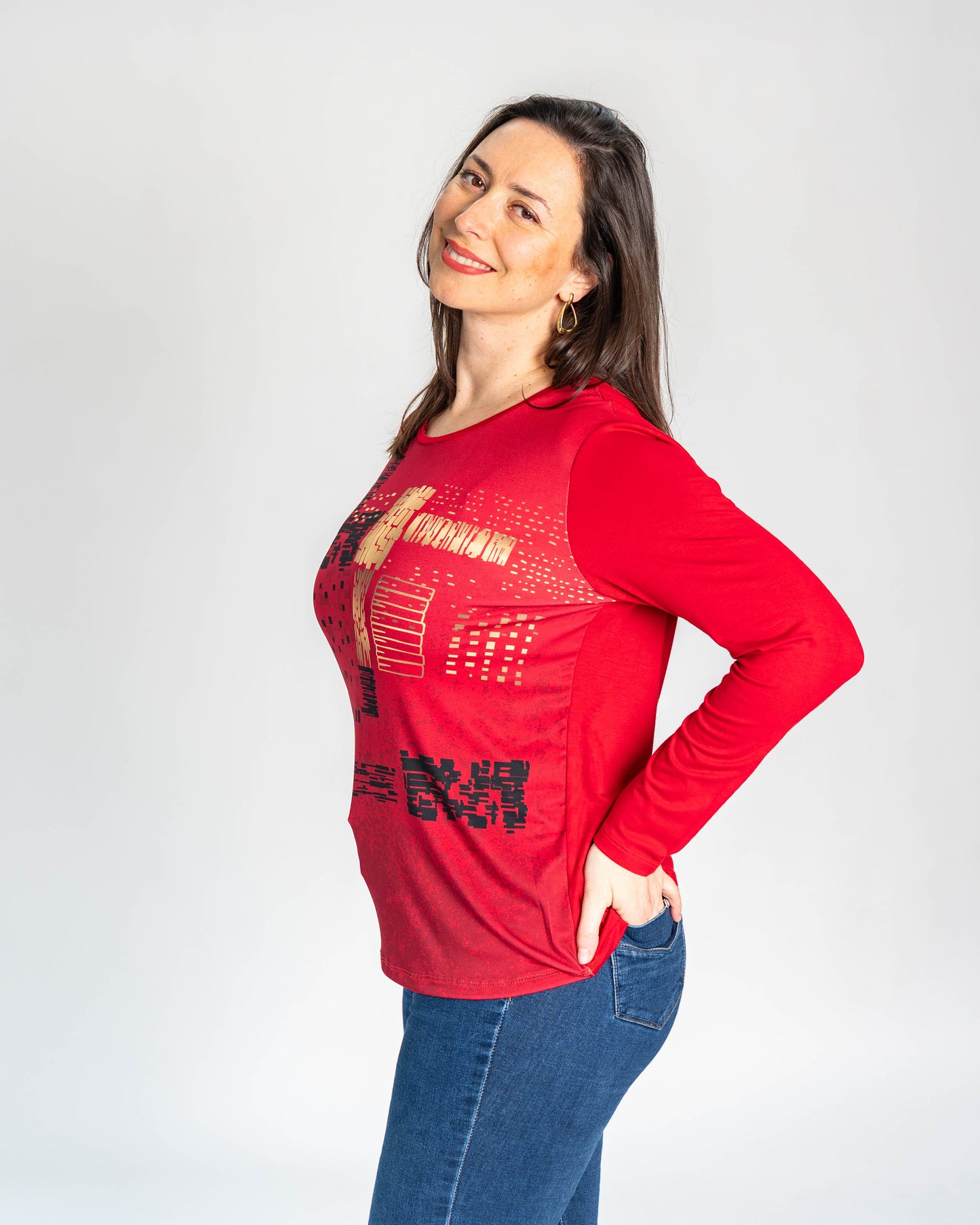 POLERA PIA ROJA/DORADA