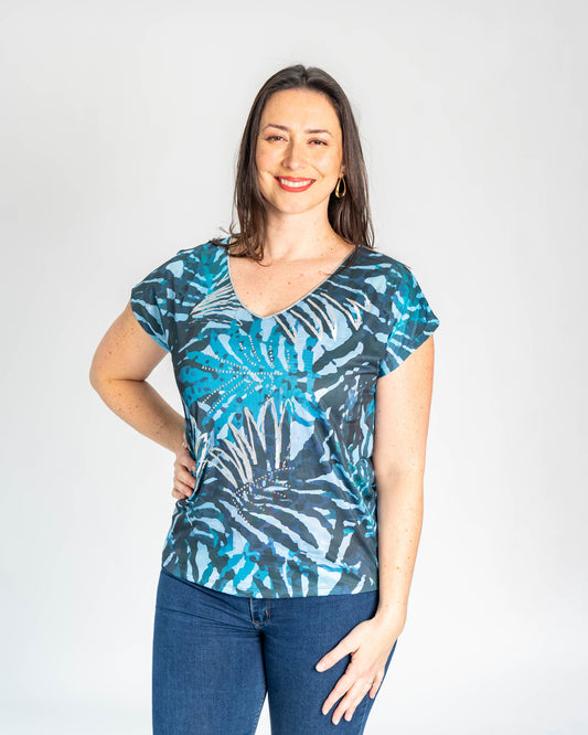 POLERA DAFNE PLATEADA CELESTE